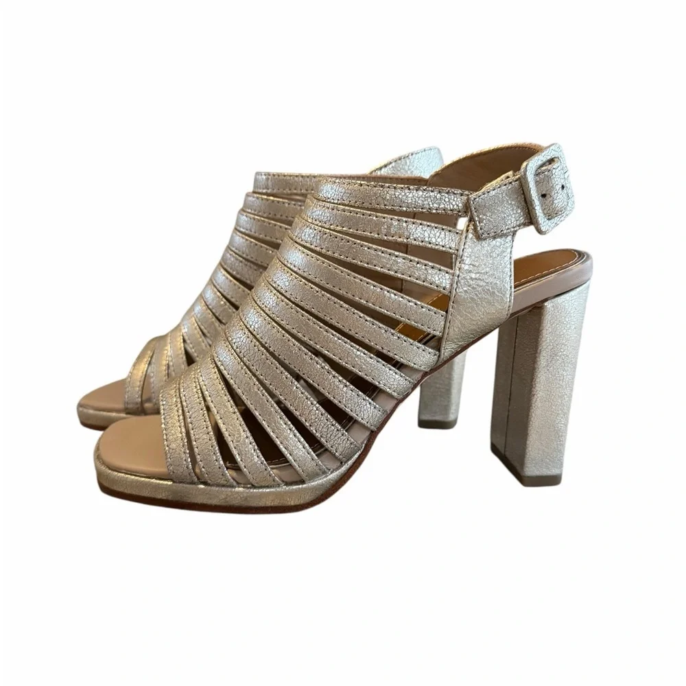 Donald J Pliner Sevanna Strappy Block Heel Sandal Leather Platino Metallic 6.5